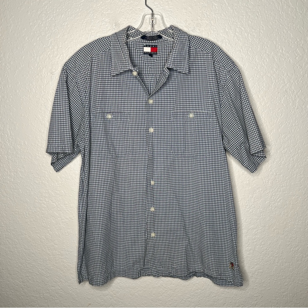 Tommy Hilfiger Mens Button Down Shirt Size Large Plaid Short Sleeve Vintage.